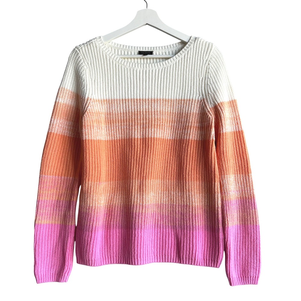 Talbots Sunset Ombre Striped Ribbed Knit Cotton Pullover Sweater, Wmns Sm